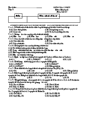 Kiểm tra 15 phút môn Hóa học 8 - Mã số đề 01